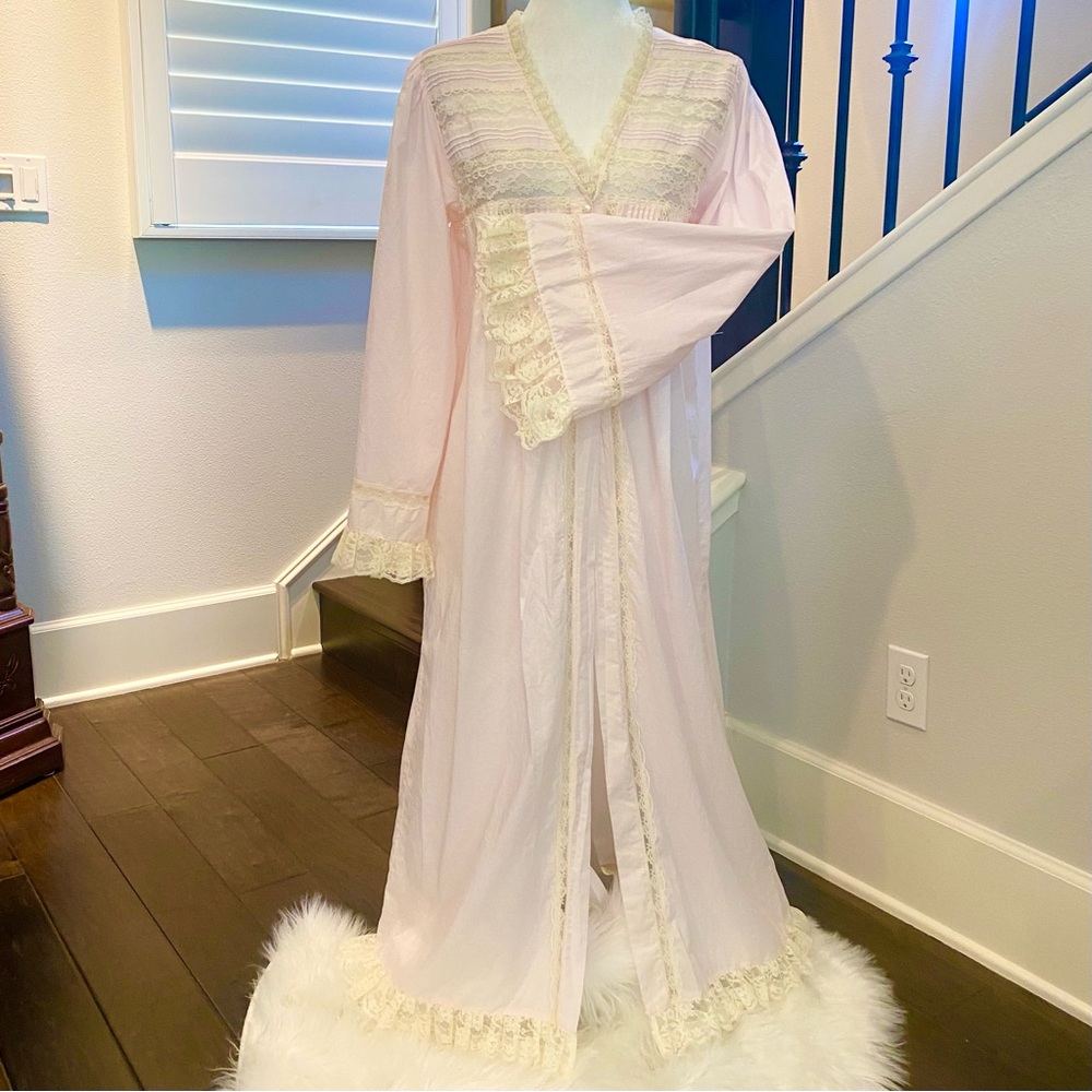 🌺SOLD🌺 Victoria’s Secret GOLD LABEL 90s Pink Prairie Maxi Gown Robe Renn Dress - Picture 1 of 9